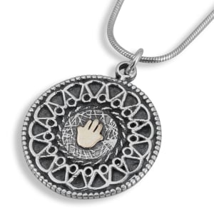 Hamsa Sterling Silver and Gold Filigree Necklace