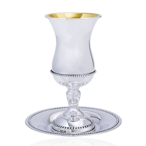Grand 925 Sterling Silver Kiddush Cup With Beaded Design