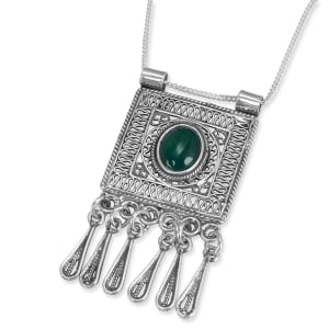 Traditional Yemenite Art Handcrafted Elegant Sterling Silver Filigree Necklace With Green Agate Stone