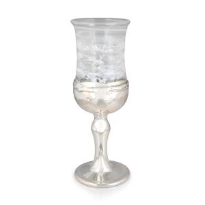 Jewish Wedding Kiddush Cup - Handmade White-Glass and Sterling Silver-Plated