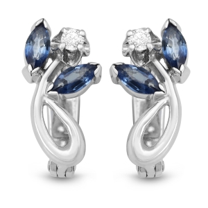 Anbinder 14K White Gold Earrings with Diamond and Sapphire Flower Design