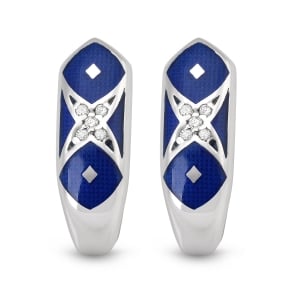 Anbinder 14K White Gold Earrings with Diamond Studded Design and Blue Enamel