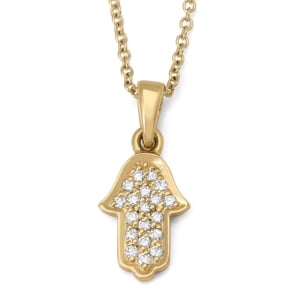 Indented 14K Gold Hamsa Pendant with Diamonds