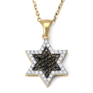 14K Gold Large White & Black Diamond Star of David Pendant