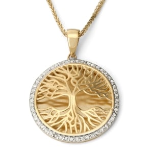 14K Gold Pave Diamond Tree of Life Pendant