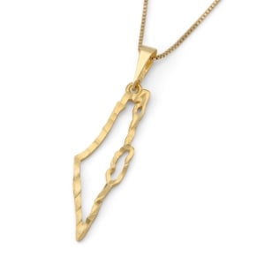 14K Yellow Gold Hammered Outline Map of Israel Pendant