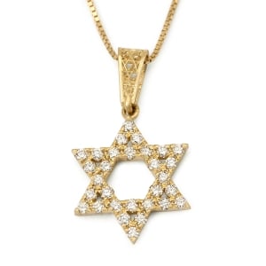 14K Gold Star of David Pendant Lined with Diamonds - Color Option