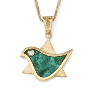 14K Gold Dove-Star of David Pendant with Eilat Stone