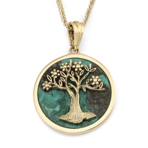 14K Gold and Eilat Stone Tree of Life Pendant Necklace
