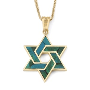 14K Gold and Eilat Stone Star of David Color-Block Pendant 