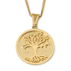 14K Gold Tree of Life Medallion Pendant Necklace