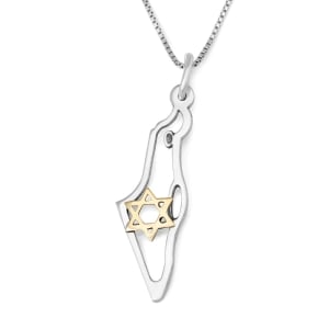 Two-Tone Sterling Silver and 9K Gold Map of Israel Pendant with Star of David