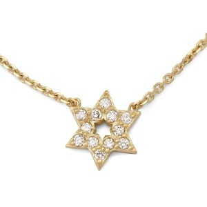 14K Gold Dainty Star of David Necklace with Diamonds - Color Option