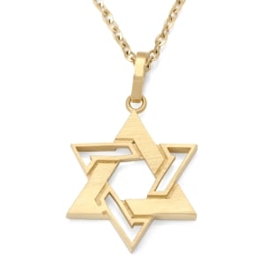 14K Gold Interconnecting Star of David Necklace Pendant - Color Option