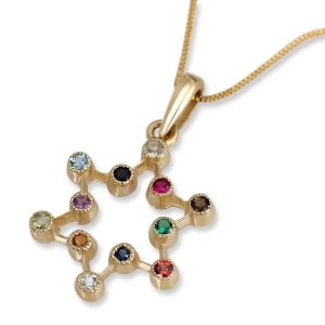 Star of David Hoshen Gemstones 14K Gold Necklace 