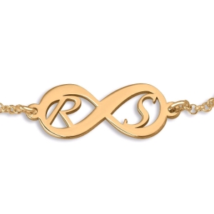 Double Thickness Gold-Plated Infinity Initials Bracelet (English/Hebrew)