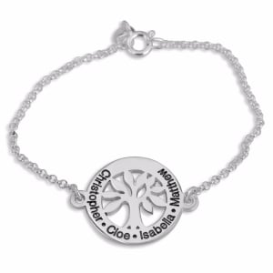 Double Thickness Family Tree Silver Name Bracelet (English/Hebrew)