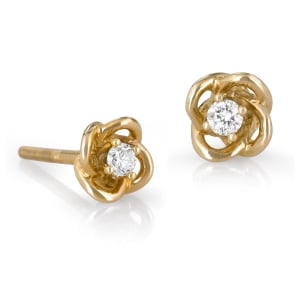14K Gold 4-Pronged Diamond Stud Earrings With Chic Knotted Design (Choice of Color)