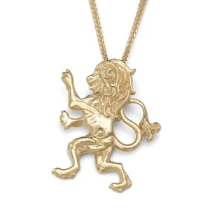 Handcrafted 14K Yellow Gold Lion of Judah Pendant Necklace