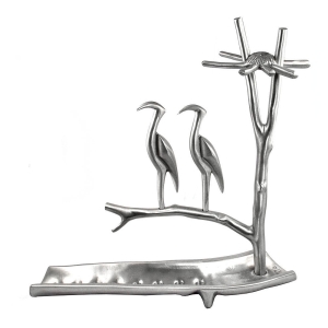 Shraga Landesman Aluminum Hanukkah Menorah - Herons on Tree