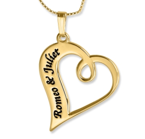 Twisted Heart Love Pendant, 24k Gold Plated Silver