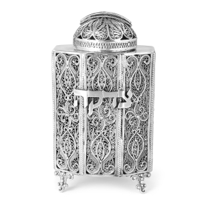 Traditional Yemenite Art Luxurious Handcrafted Sterling Silver Tzedakah Box With Filigree Design