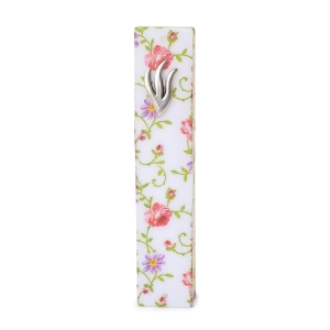 Lily Art Acrylic Pink and White Floral Mezuzah Case 