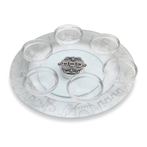 Glass Seder Plate Hand-Painted With Jerusalem Motif By Lily Art