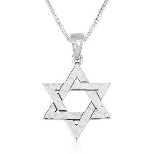 Marina Jewelry Large Hammered Interlocked Star of David Sterling Silver Necklace 