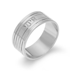 Men's Sterling Silver Striped Ring with Hebrew Name Engraving