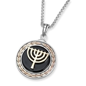 Rafael Jewelry Handcrafted 9K Yellow Gold and Sterling Silver Menorah Medallion Necklace