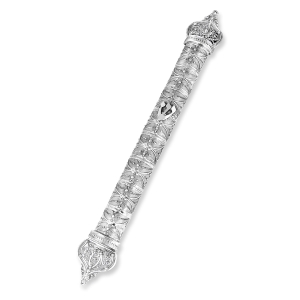 Traditional Yemenite Art Extra Large Handcrafted Sterling Silver Mezuzah Case With Ornate Design
