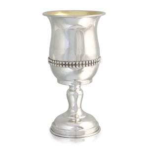 Stemmed Sterling Silver Kiddush Cup with Beaded Filigree Design
