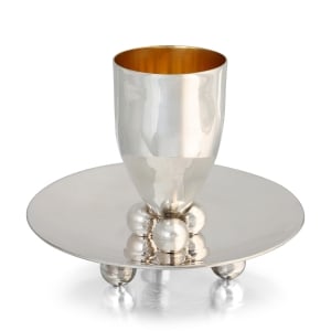 Sterling Silver Kiddush Cup and Saucer with Balled Tripod Base