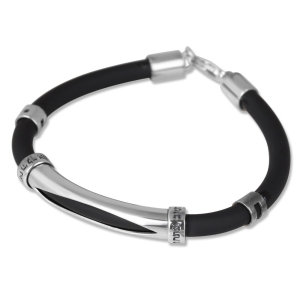 Sterling Silver and Silicon Bracelet with Open Slit and Engraved Edges
