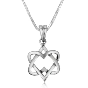 Sterling Silver Heart Star of David Pendant Necklace 