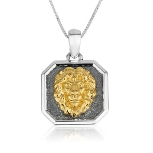 Gold Plated Lion of Judah atop Sterling Silver Necklace Pendant