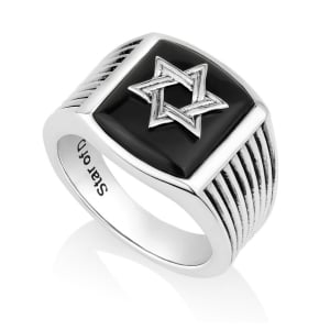 Men's Star of David Sterling Silver Ring with Onyx