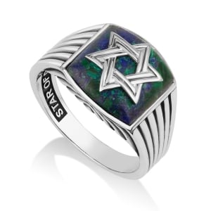 Men's Sterling Silver Ring with Star of David on Eilat Stone 