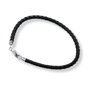 Marina Jewelry Leather Braided Bracelet with Standard Clasp - Black