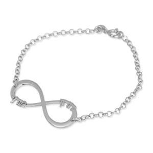 Sterling Silver English / Hebrew Infinity Name Bracelet (Up To 2 Names)