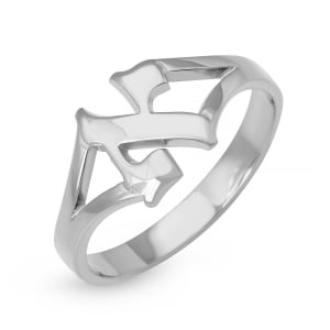 Silver Hebrew Initial Ring - Color Option