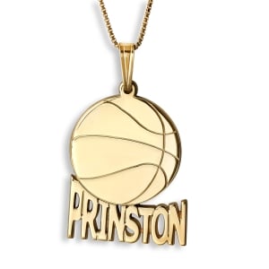 14K Gold English Basketball Name Necklace