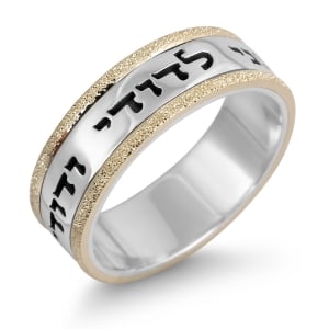Sterling Silver English / Hebrew Customizable Ring with 14K Sparkling Gold Stripes