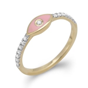 Diamond-Accented Evil Eye 14K Yellow Gold Ring (Pink Enamel)
