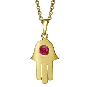 Yaniv Fine Jewelry 18K Gold Hamsa Pendant with Ruby Stone (Choice of Colors)
