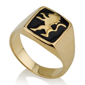 14K Gold and Black Enamel Lion of Judah Ring
