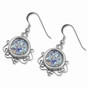 Sterling Silver and Roman Glass Flowing Border Earrings