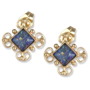 14K Gold and Opal Stone Earrings