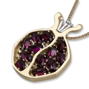 14K Gold Pomegranate Pendant with Garnets and White Gold Detail